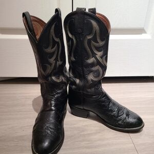Vintage Tony Lama Mens 7D Black Smooth Ostrich Round Toe Boots
